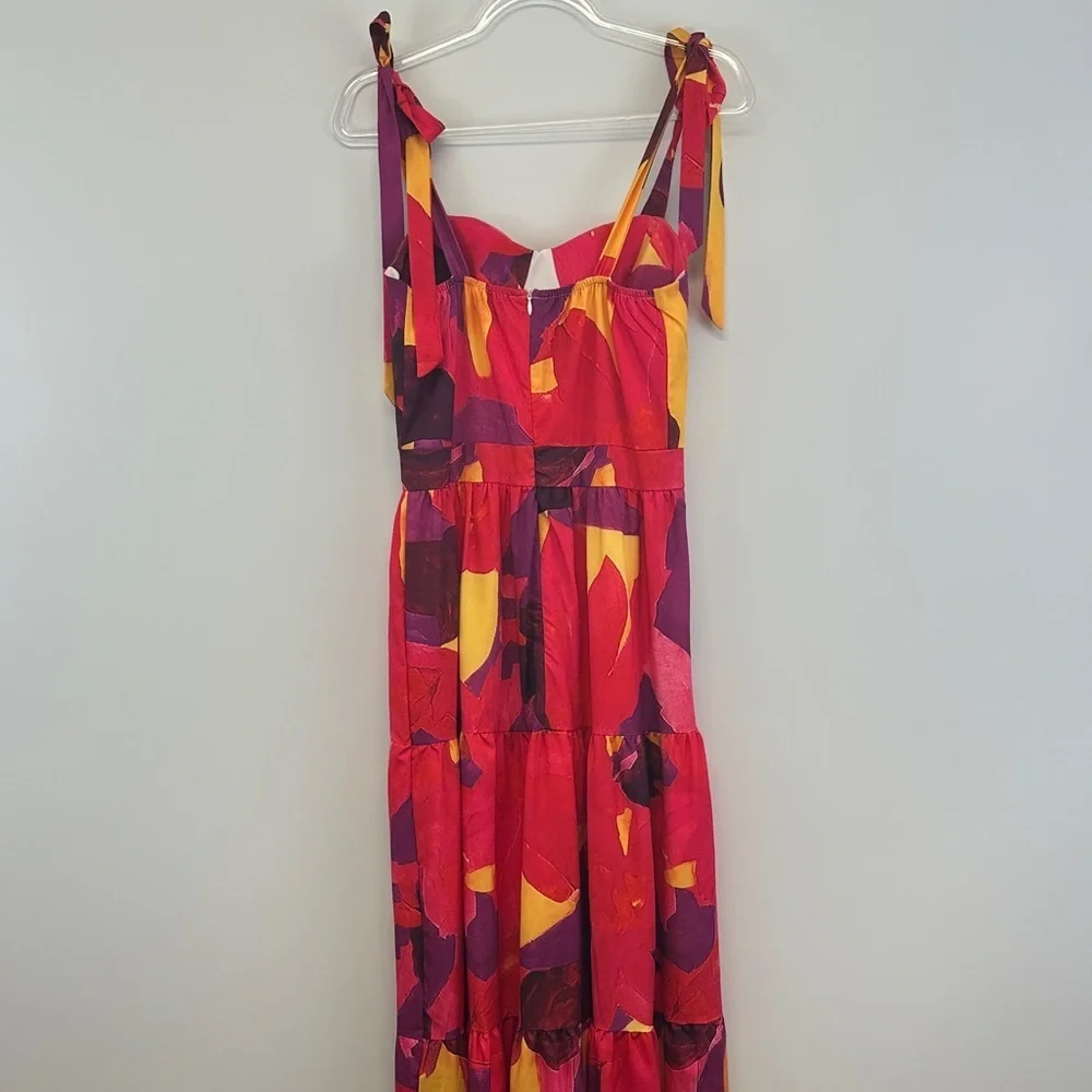 Louise James Boutique Abstract Print Tiered Maxi Dress Boho Sundress M